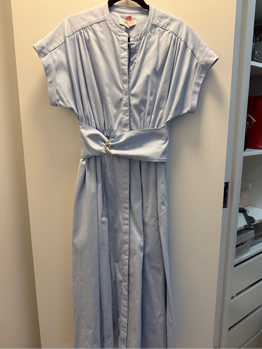 Reiss Sally Light Blue Midi Shirt Dress with Statement Waist - Picture 9 of 9